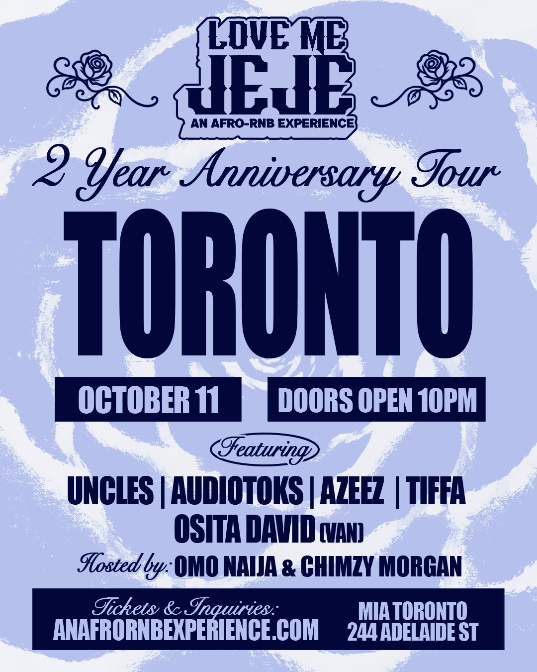 LOVE ME JEJE — Toronto, Sunday, October 11, 2026 event poster