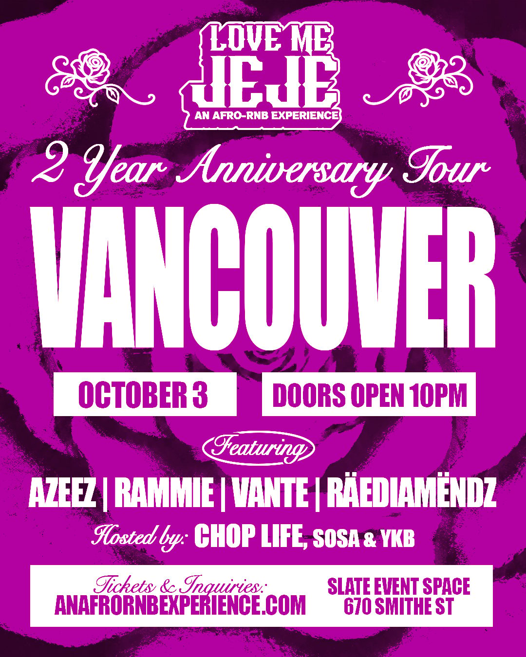 LOVE ME JEJE — Vancouver, Saturday, October 3, 2026 event poster